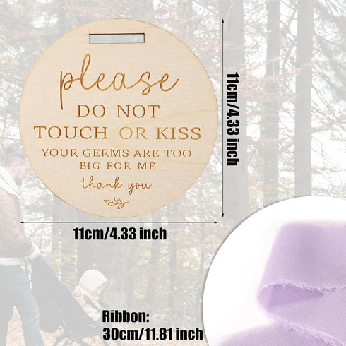 NQEUEPN Please Do Not Touch or Kiss Baby Sign, Wooden Don't Touch Baby Sign for Car Seat Baby Stroller Tag with Ribbon