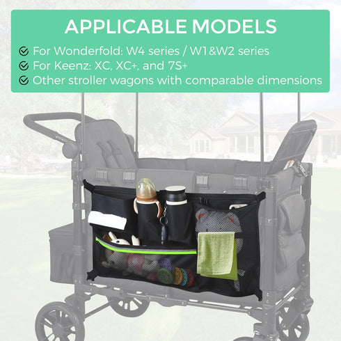 Stroller Wagon Cargo Net,Double-Layer Side Pockets Attachment for WONDERFOLD,Foldable Mesh Sorting Organizer Bag
