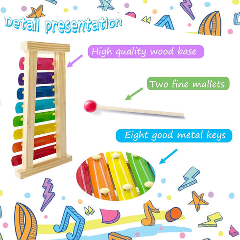 Wooden Xylophone for Kids, Toddler Toy with 2 Mallets, 8 Diatonic Keys for Educational Gifts