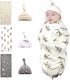 Newborn Swaddle and Hat Set 6 Pack 100% Cotton Knitted Muslin Baby