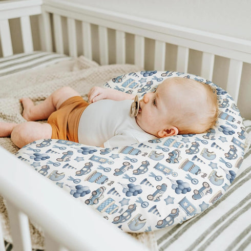 Watercolor Blue Racing Baby Nursing Pillow Covers for Boy Blue Racecar Balloon Stars Cake Nursing Pillowcase