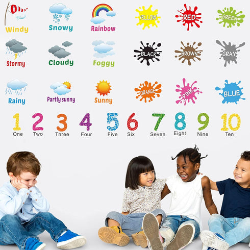 6 Sheets Alphabet Wall Decals for Classroom, Color Weather Learning Educational Stickers, Peel and Stick for Kids' Rooms
