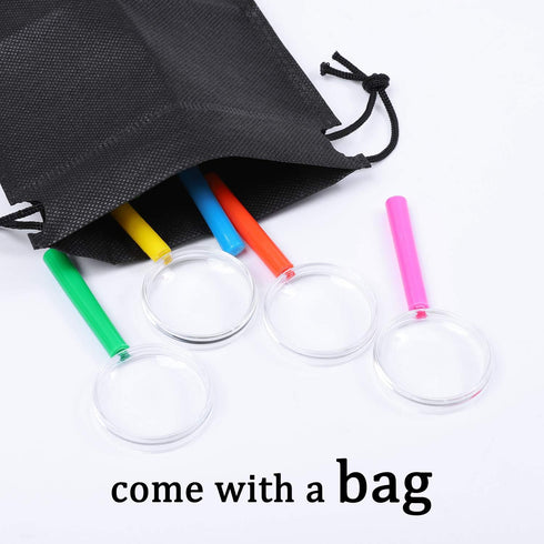 Elcoho 32 Pack Colorful Plastic Magnifying Glasses for Young People Party Favors Educational Toys with Storage Bag
