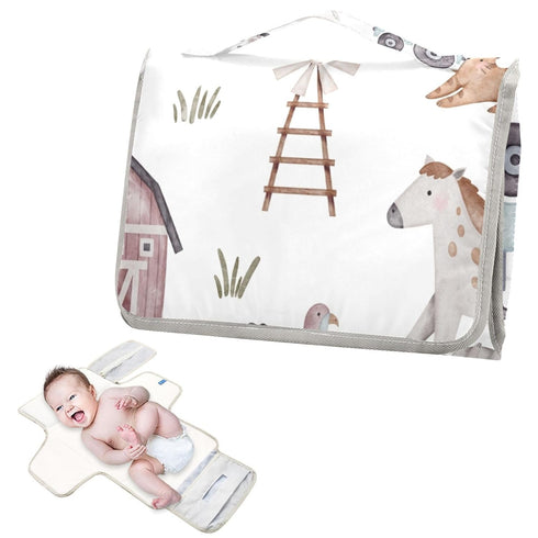 WELLDAY Farm House Animals Portable Diaper Changing Pad - Waterproof Foldable Baby Diaper Changing Pad with Built
