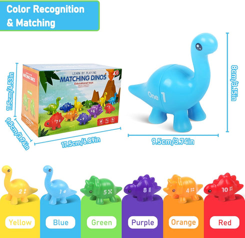 10 Pcs Numbers Matching Game, 123 Counting Dinosaur Toy Montessori Learning for Toddlers Ages 1-5 Years