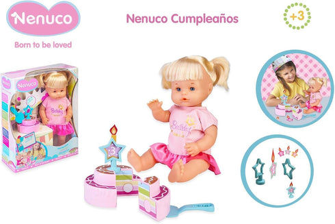Nenuco Happy Birthday Baby Doll with Birthday Cake, Cute Dress, Birthday Crown, 14" Doll