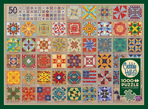 Cobble Hill 1000 Piece Puzzle - 50 States Quilt Blocks with Sample Poster Included