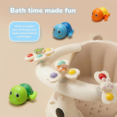 SEKI 6 Baby Bath Seat For Babies Months & Up With Built-in Thermometer, Strong Suction Cups & Interactive Toys