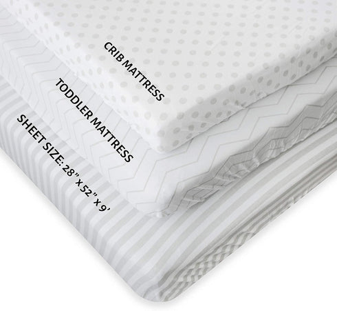 3 Set 100% 28x52x9 NODNAL CO. Fitted Crib Sheets Gray - OEKO-TEX Cotton for Baby Girl/Boy Nursery Bedding - Gender