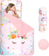 Toddler Nap Mat with Removable Pillow and Soft Dot Minky Blanket, Extra Large Unicorn Napping Mats for Kids
