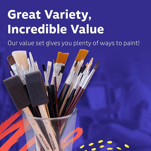 Artlicious Foam Brushes Wood Handle Brush Set for Craft, Watercolor, Oil, Gouache, Face Art, Miniature Detailing