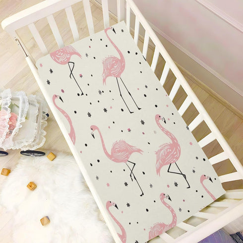 SUABO Summer Pink Flamingo Crib Sheets Stretchy Portable Sheets for Baby Toddler Breathable Soft Crib Mattress Sheet