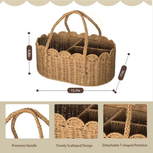 wwmayfeel Diaper Caddy Organizer, Paper Rope Storage Baskets Nursery Bin with Removable Divider, Portable Car Organizer