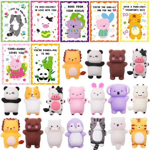 Qudoustar 28 Pack Valentines Day Gifts for Kids School with Kawaii Mochi, Stress