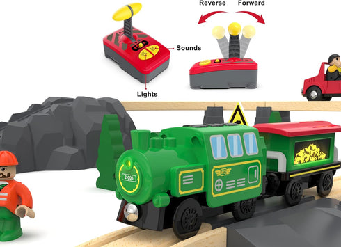 Set, Wooden Train Accessories Battery Operated Locomotive Train, Remote Control Train for Track Powerful Engine Train