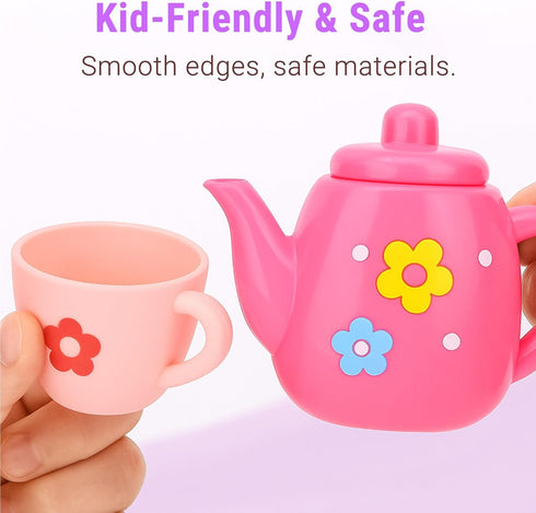 Set 3-5, 23-Piece Set Lajeje Toddler Tea Party for Girls Ages Pretend Play Tea for Kids with Teapot, Cups, Plates