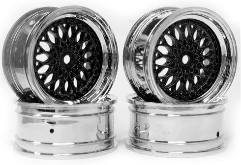 4PCS 1/10 RC Drift Car Tires, Smooth Hard Tyre Plastic Plating Wheel Rims Set for Traxxas HSP Tamiya HPI Kyosho On-Road