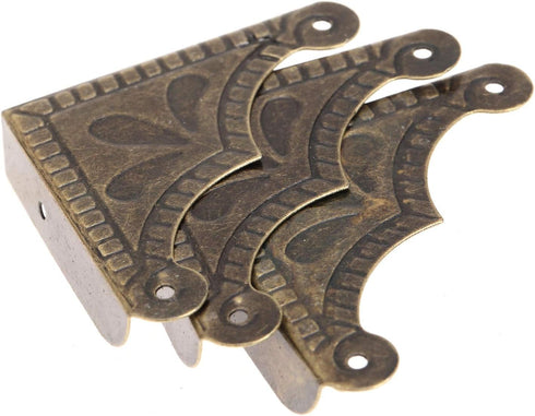 dophee Antique Brass Box Corner Covers, Decorative Protectors for Jewelry Box, Chest, Table, 1.53"x1.53"x1.97"(12-Pack)
