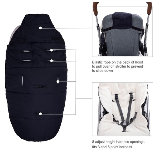 Stroller Footmuff, Winter Stroller Cover with Removable Front Panel, Adjustable Length Baby Blanket