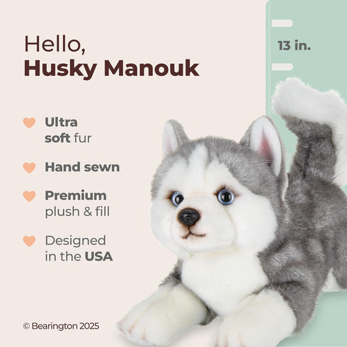 13-Inch 3-14 Bearington Explore Baby Dog Plush, Huggable Stuffed Animal Puppy, Adorable and Cuddly Husky Manouk Dog