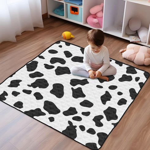 KLUVIO 50" 50" Cow Print Baby Play Mat X Thicken Cushioned Baby Mats for Floor, Non-Slip & Washable Kids Play Mat