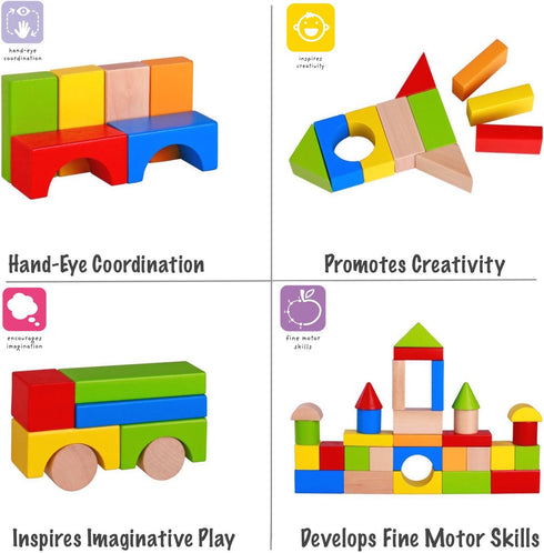 1-3, 100 Pidoko Kids Building Blocks for Toddlers Pcs Wooden Blocks - Includes Storage Bucket and Shape Sorter Lid