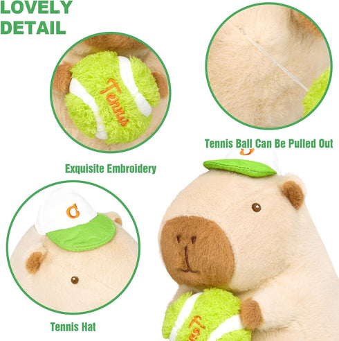 Ditucu Cute Tennis Capybara Plush Sports Pulling Stuffed Animals Gifts for Kids Beige 9.8 inch