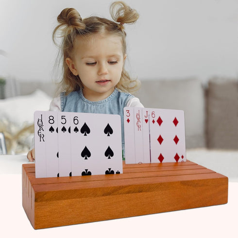 Set 2(Orange) Card Holders for Playing Cards Holder Stand Wood Playing Card Holder for Kids Canasta Holder for Adults