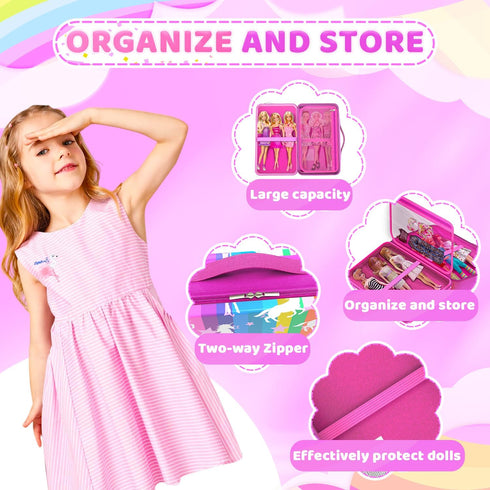 12 Inch (3-Rainbow) Stylish Travel Case for Fashion Dolls - Storage Solution with Pockets for Doll Accessories - Best