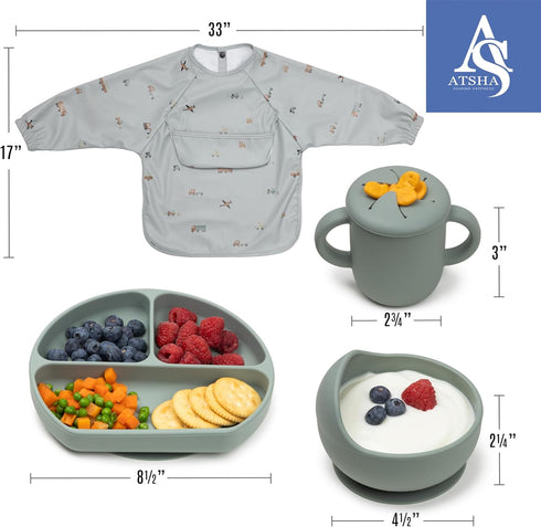 ATSHA Set 19 3 Set Silicone Baby Feeding - Pcs Baby Led Weaning Supplies, Suction Plate and Bowl, Sippy Cup, of Forks