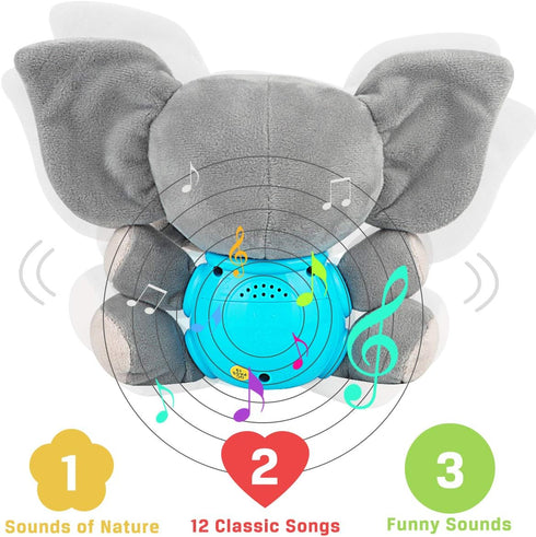 Aitbay Plush Elephant Music Baby Toys for 0 to 6 Months, Cute Stuffed Animal Light Up Baby Toys for Newborns and