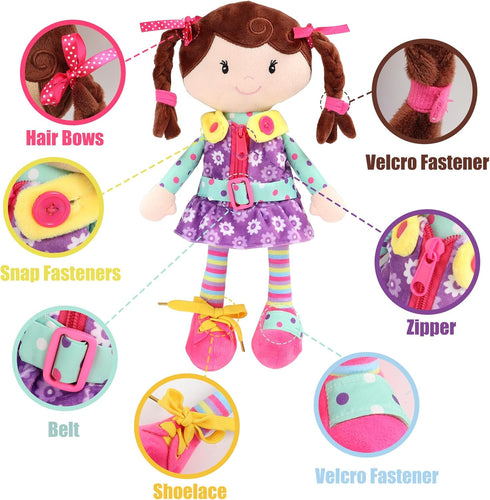 Snuggle Stuffs 15" 2 Sugar Snap Plush Learn to Dress Doll for Toddlers - - Gifts for Year Old Girls