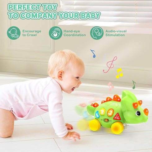 1 6-12 12-18 1-2 BainGesk Dinosaur Crawling Toys for Year Old Boy, Musical Baby Toys for Months, Early Development