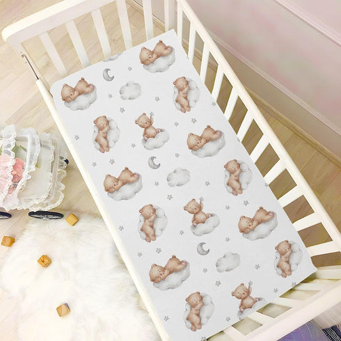 52 28 9In, Vvfelixl Crib Sheets for Boys & Girls, Teddy Bears Clouds Pattern, Neutral, Mini Crib Mattress Sheets