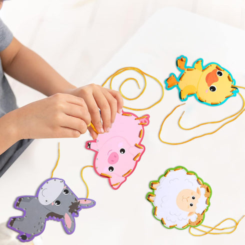 10 Pieces Kids Farm Animal Lacing Cards, Double Sided Cardboard Sewing Games for Imagination Education