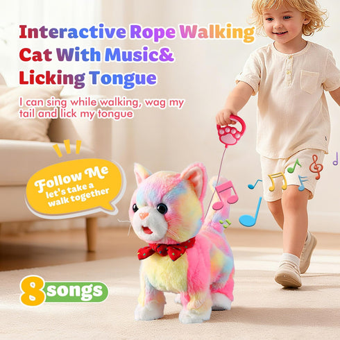Marsjoy Set Rainbow Walking Cat Toy for Kids Kitty Toys for Girls Kitten that Talking Meows Singing Dancing Repeat What