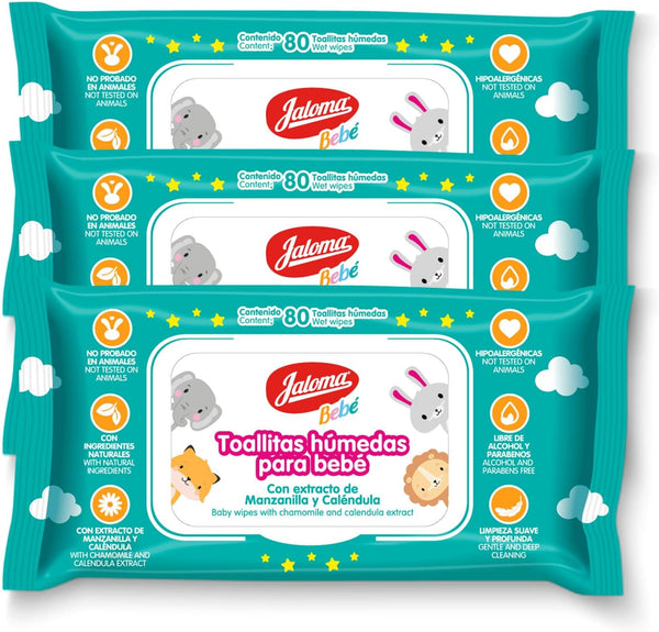 JALOMA Baby Wipes with Chamomile and Calendula Extract, Hypoallergenic and Paraben Free,