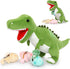 Tezituor Giant Dinosaur Stuffed Animal, 23.6'' Big T-Rex Mommy Plush Toy with 3 Baby Dinosaurs & Egg Bags