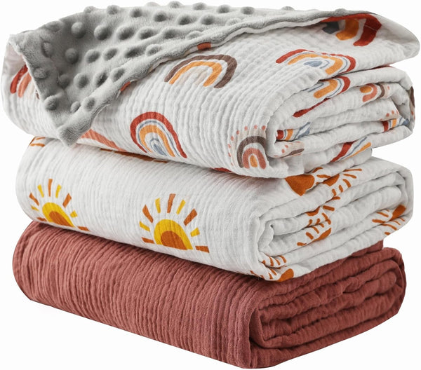 FIGEPO 3 Pack Soft Boho Baby Gender Neutral Blankets for Newborn Baby Girls