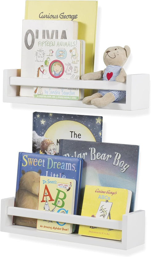 Set 2 Wallniture Utah of Nursery Room Decor Wood Floating Wall Shelves White