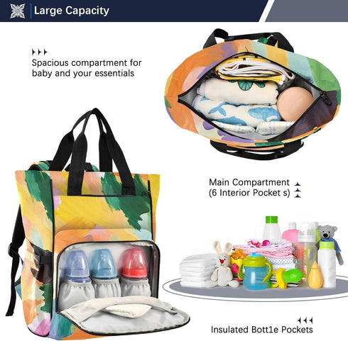 PaChyLuu Backpack, Sunset Diaper Bag Multifunction Travel Bag for Moms Dads, Baby Changing Bag with Insulted Pockets