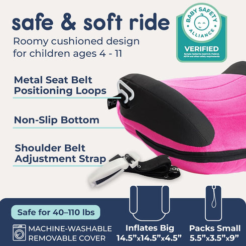 Hiccapop UberBoost Inflatable Booster Car Seat | Blow up Narrow Backless Booster Car Seat for Travel | Portable Booster