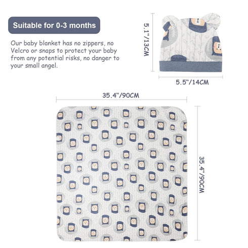 Set Sets DRESHOW BQUBO Cotton Baby Swaddle Hat Newborn Infant Receiving Blankets with Bear Ears Hat Wooden Birth