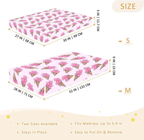 Jynexis 52x28 Ice Cream Heart Pink Pattern Baby Crib Sheets, Cotton Fitted Crib Sheet, Soft Breathable, Fits Standard