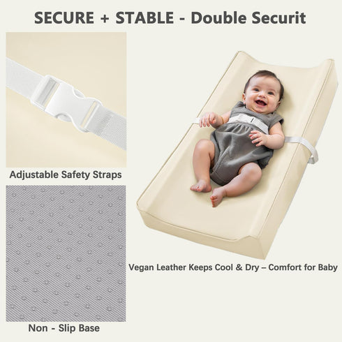 Navari 31"X 16" Vegan Leather Changing Pad Cover with Zipper - - Waterproof Wipeable, Extra Thick & Portable & Non-Slip