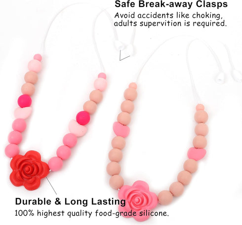 Jissoo 2Pcs Breastfeeding Necklaces - Silicone Sensory Necklace for New Moms,Emotional Calming Supplies,Newborn Nursing