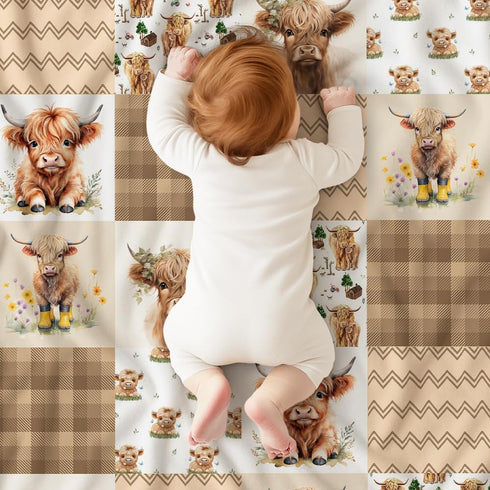 Highland Cow Baby Blanket, Western Minky Blankets for Boys Girls, Nursery Room Decor, Soft Warm Lightweight Nursery Bed