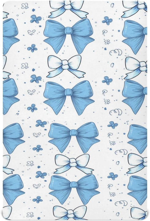 Caikeny Fitted Crib Sheet for Boys Girls Cartoon Bows Baby Crib Sheets Blue