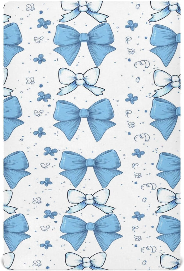 Caikeny Fitted Crib Sheet for Boys Girls Cartoon Bows Baby Crib Sheets Blue