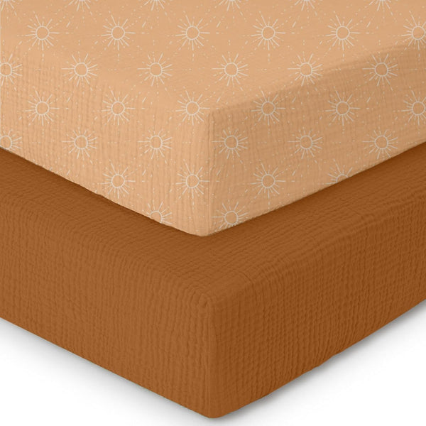 CoolaPeach Muslin Crib Sheets100% Organic Cotton Baby Sheets for Boys & Girls,2 Pack